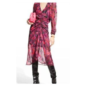 IRO Pascalina Textured Ruched Dress Size 38 US 8 Silk Blend Pink